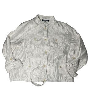 Vtg Linear Size 1x White TexturedJacket With Drawcord Hem Crinkle Design